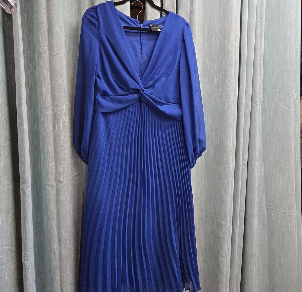 Maison Tara Royal Blue Twist-Front Pleated Midi Dress